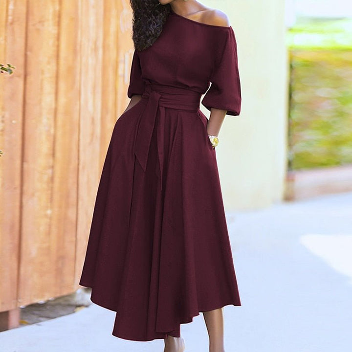 Damen Sommer Midikleid mit Gürtel und Taschen