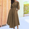 Damen Sommer Midikleid mit Gürtel und Taschen