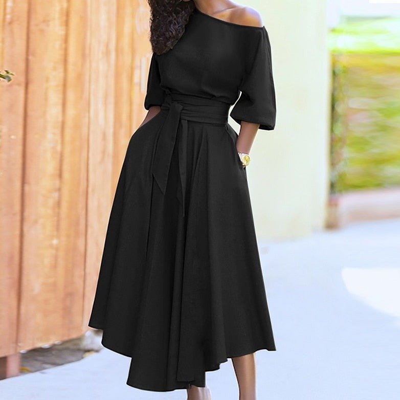 Damen Sommer Midikleid mit Gürtel und Taschen