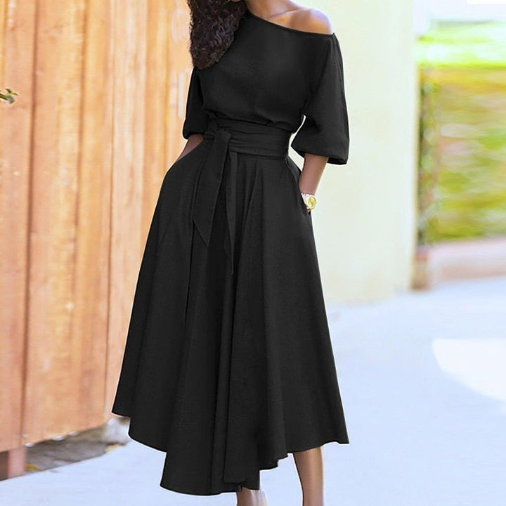 Damen Sommer Midikleid mit Gürtel und Taschen