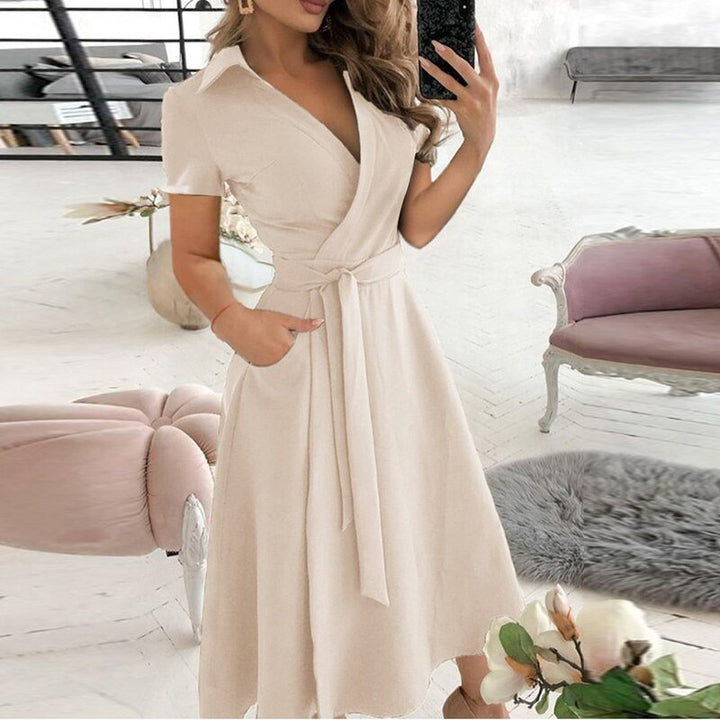Damen Sommer Midikleid mit Gürtel und Taschen