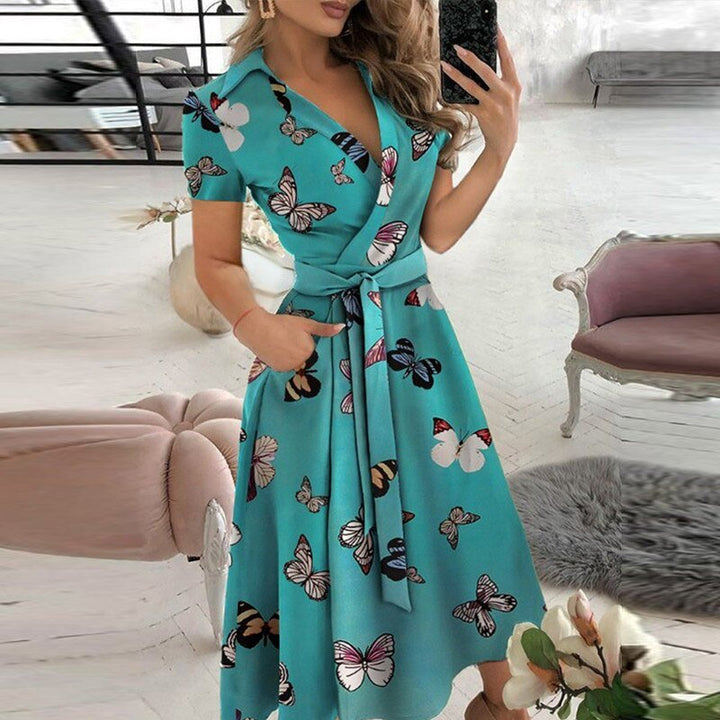 Damen Sommer Midikleid mit Gürtel und Taschen