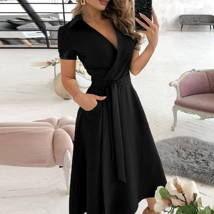 Damen Sommer Midikleid mit Gürtel und Taschen