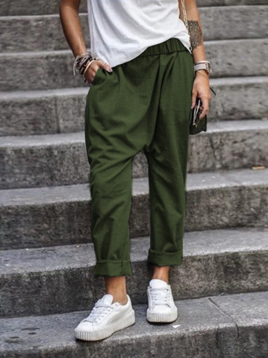 Damen Sommerhose mit elastischem Bund und Taschen