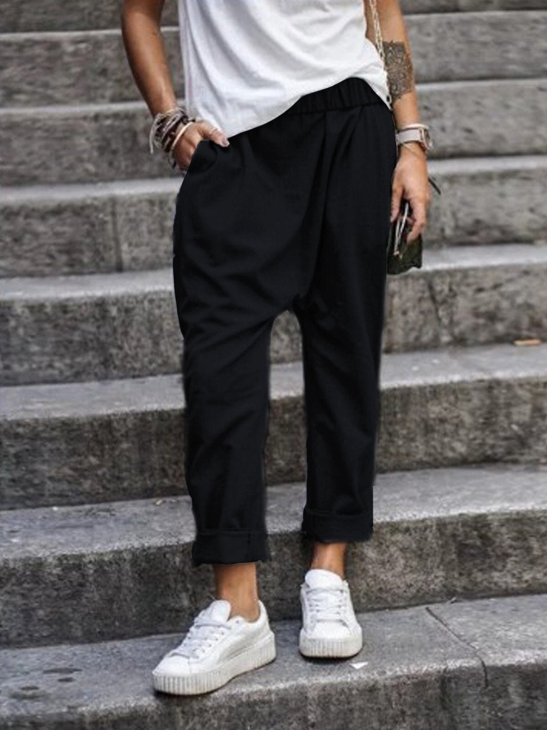 Damen Sommerhose mit elastischem Bund und Taschen