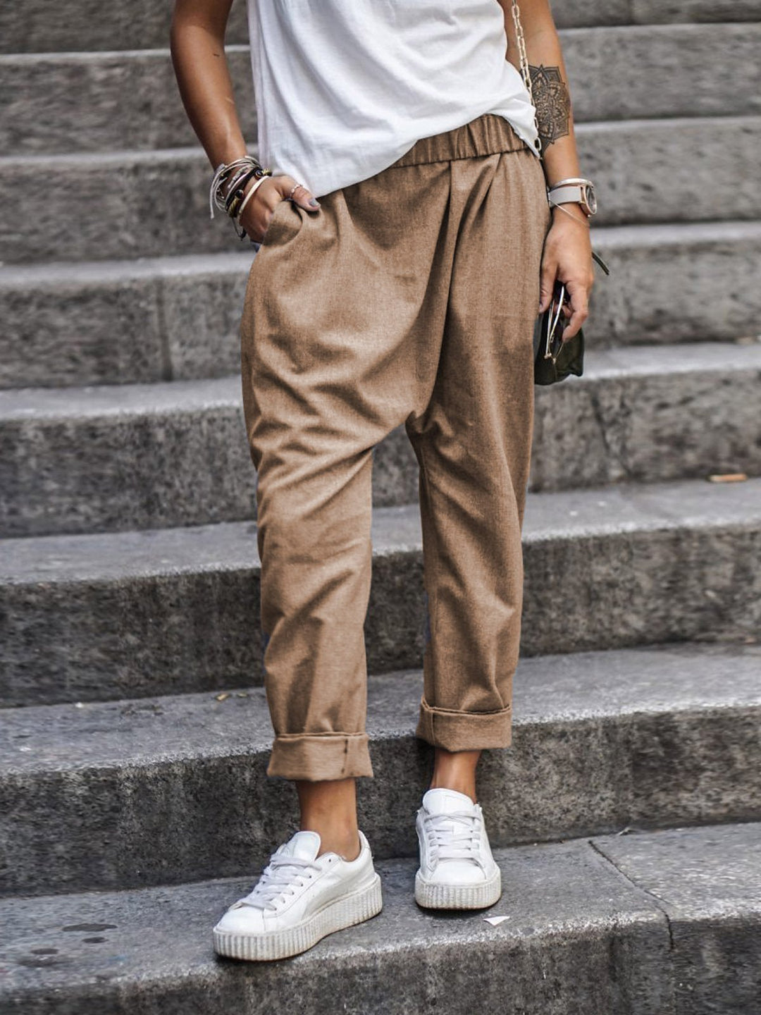 Damen Sommerhose mit elastischem Bund und Taschen