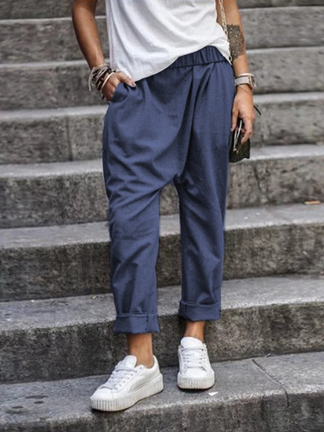 Damen Sommerhose mit elastischem Bund und Taschen