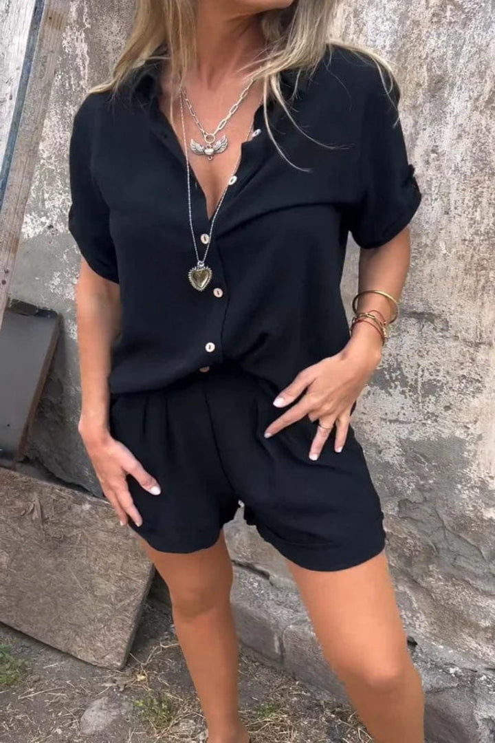 Damen Sommer Short Set aus Leinen mit Knöpfen