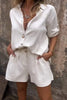 Damen Sommer Short Set aus Leinen mit Knöpfen
