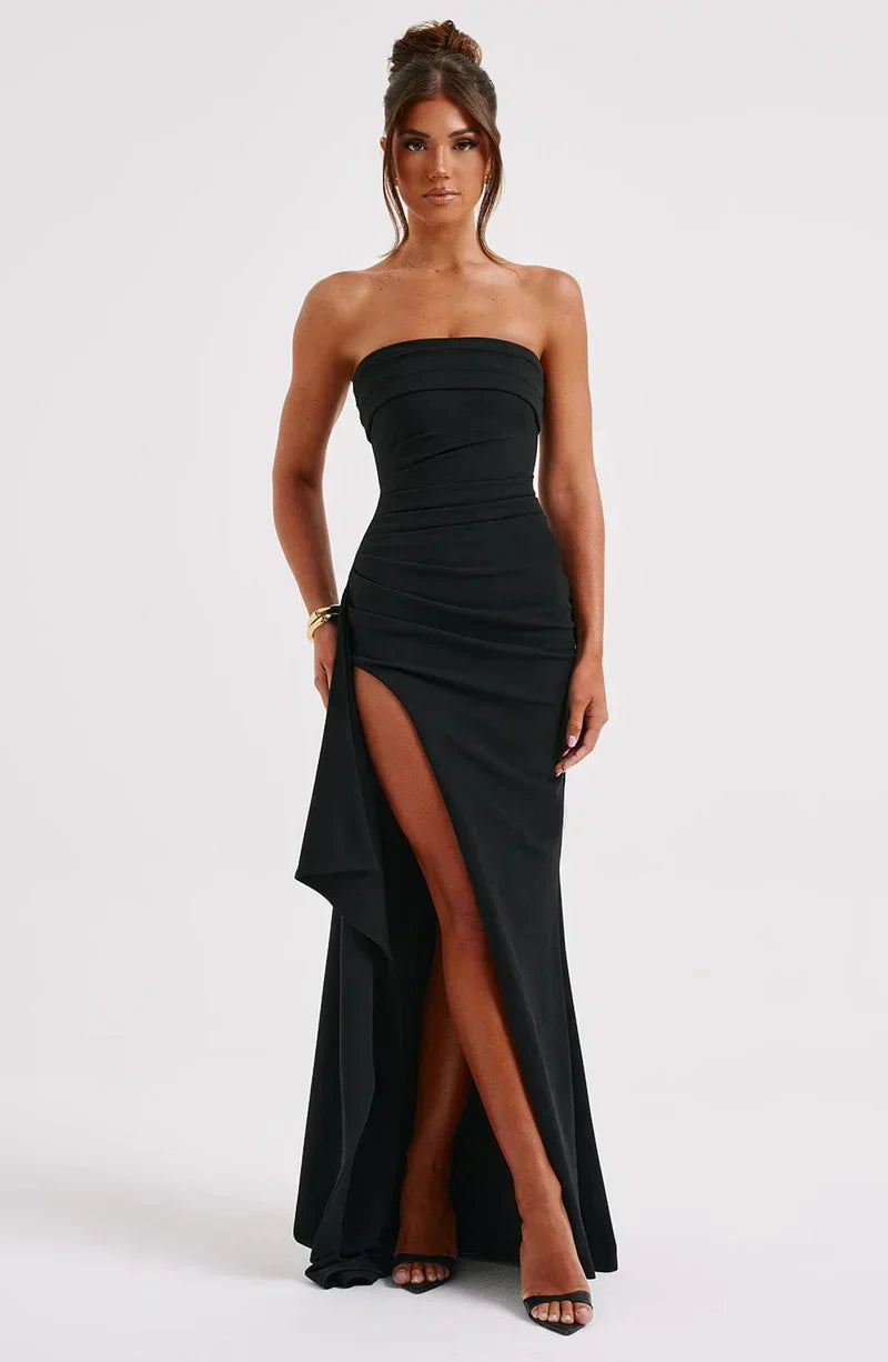 Asymmetrisches, schulterfreies Maxikleid für Damen